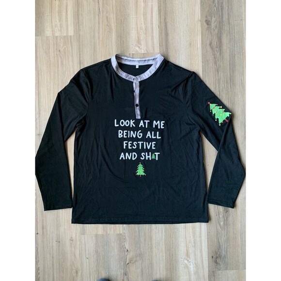“Look At Me Being All Festive and Sh—“ men’s long sleeve three button Henley XL - Picture 1 of 11
